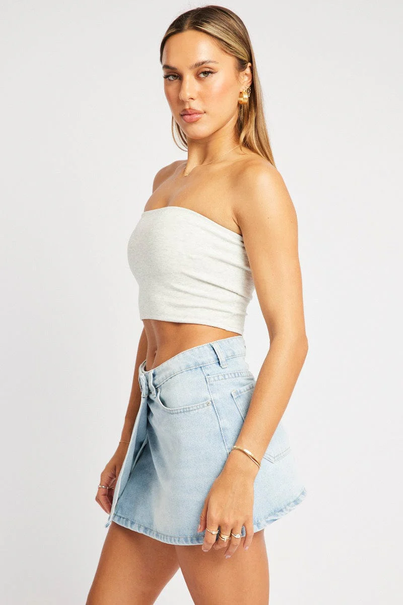 Grey Bandeau Top Sleeveless Strapless Rib - Image 4