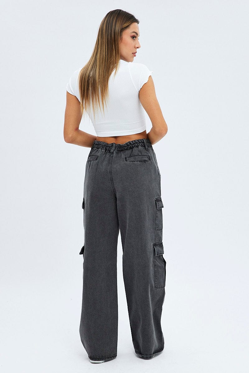 Grey Cargo Jeans Mid Rise Out Pocket - Image 5