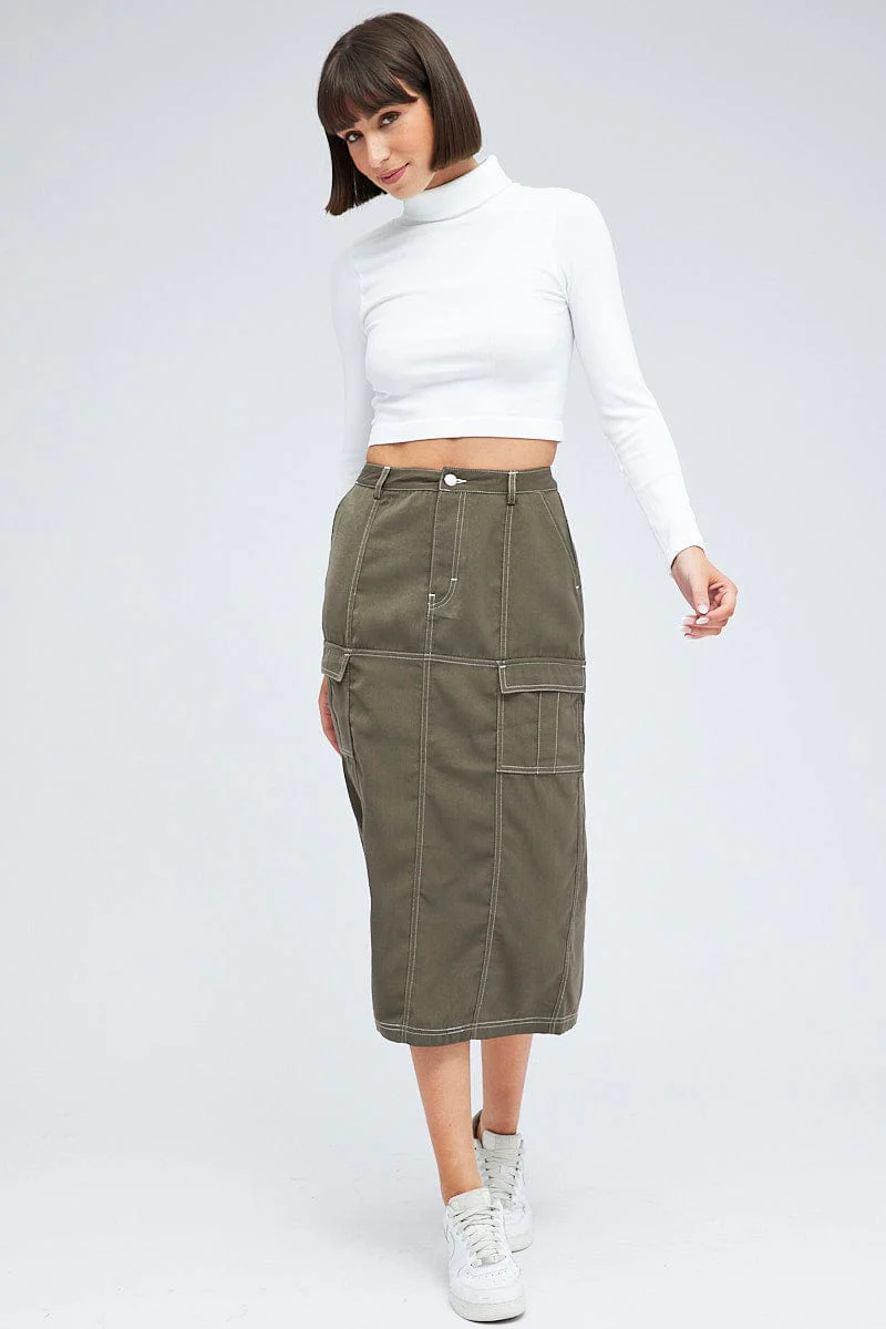 Grey Cargo Skirt Mid Rise Contrast Detail Utility - Image 4