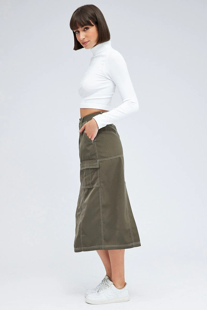 Grey Cargo Skirt Mid Rise Contrast Detail Utility - Image 5