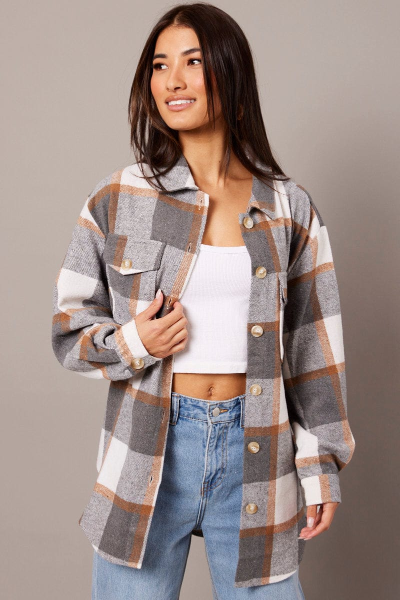 Grey Check Relaxed Shirt Long Sleeve - Image 3