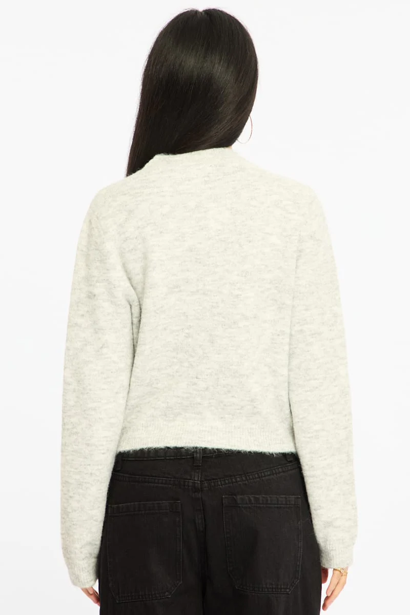 Grey Fitted Cardigan Long Sleeve Crew Neck - Image 5