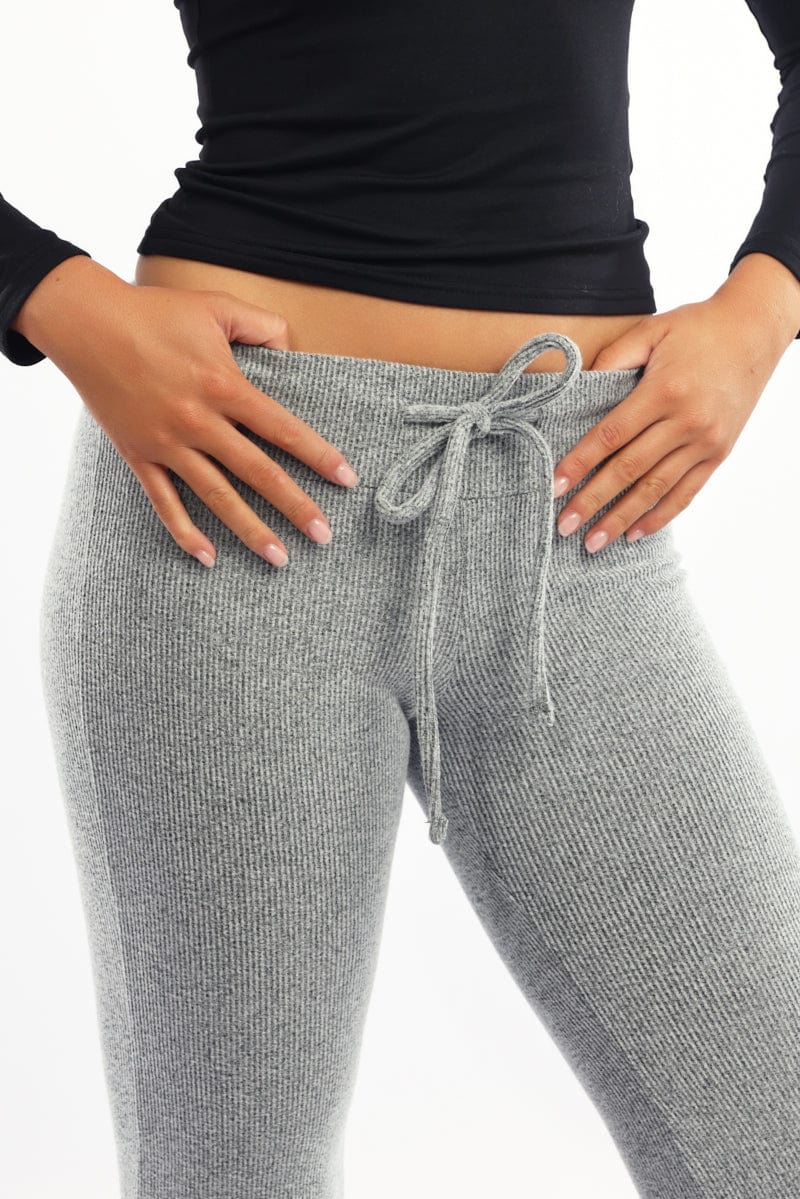 Grey Flare Leg Pants Elasticated Waist - Image 6