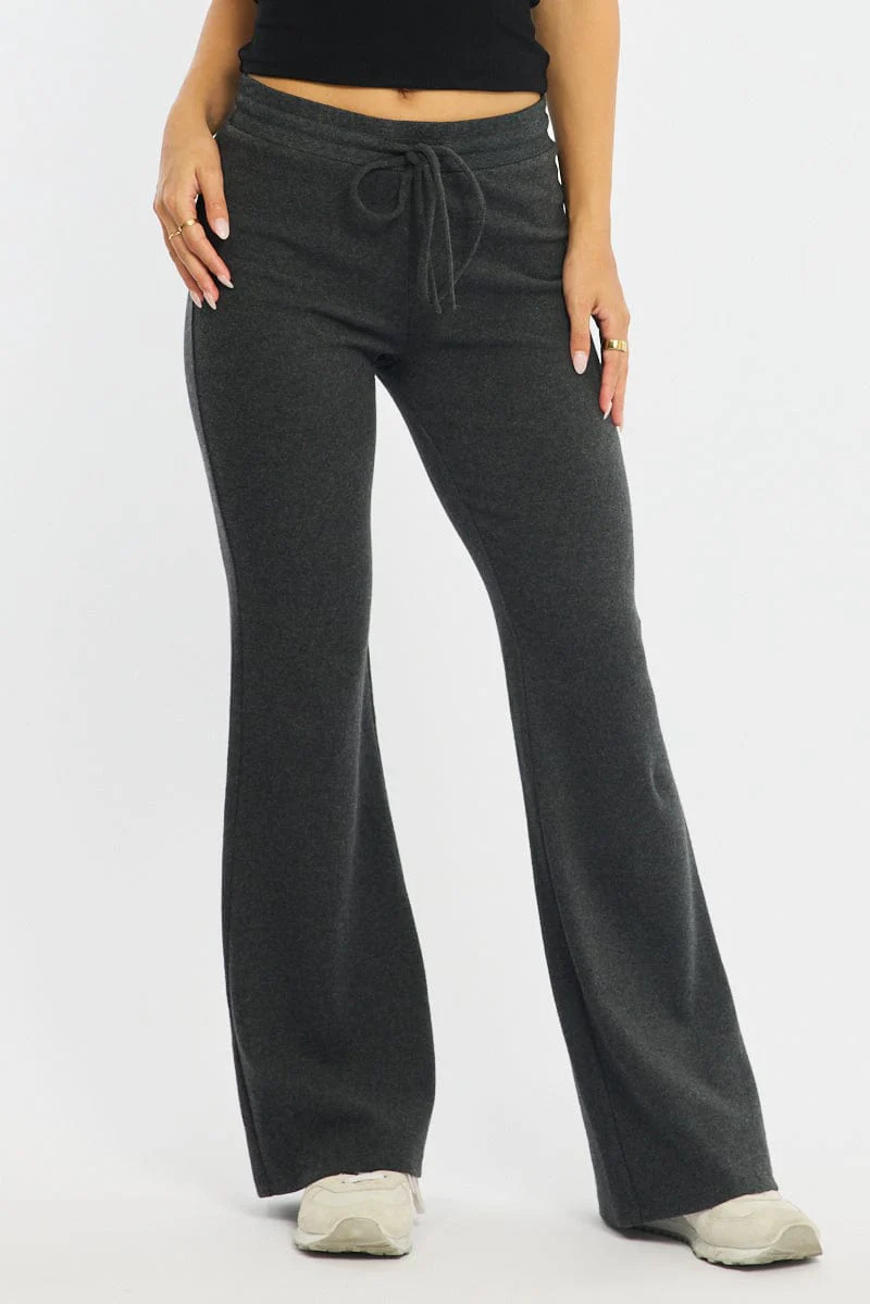 Grey Flare Leg Pants Mid Rise - Image 2