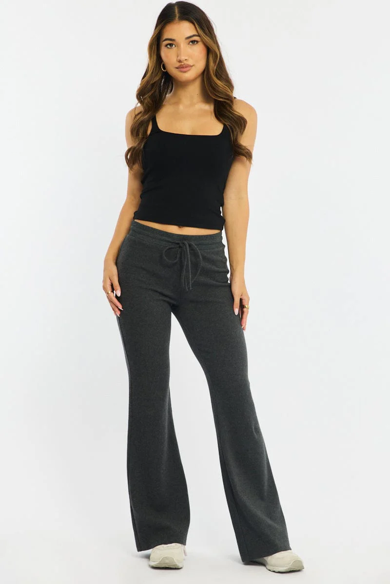 Grey Flare Leg Pants Mid Rise - Image 3
