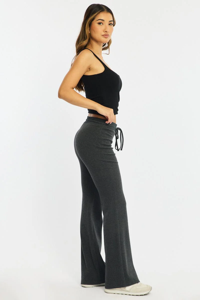 Grey Flare Leg Pants Mid Rise - Image 4