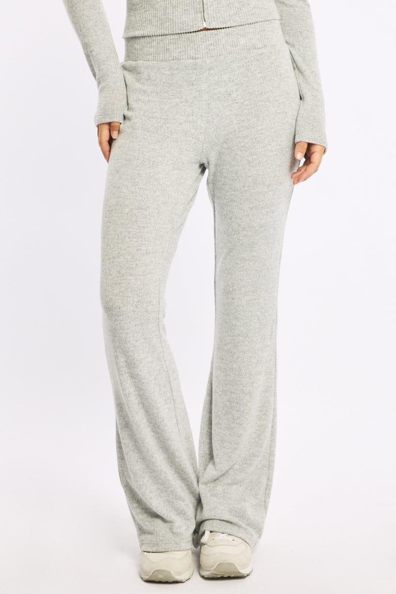 Grey Flare Leg Pants Mid Rise - Image 2