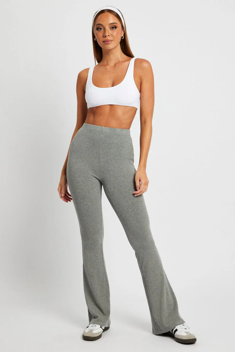 Grey Flare Leg Pants Rib - Image 3
