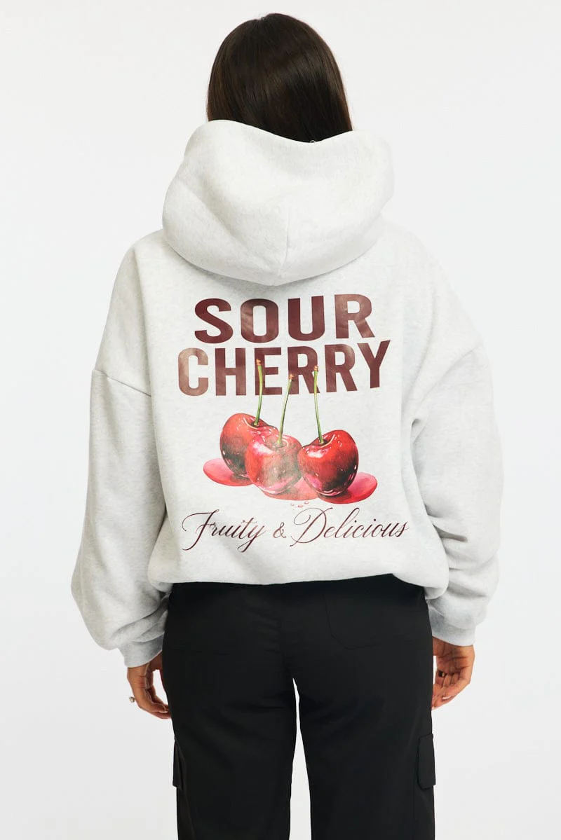 Grey Graphic Hoodie Sweater Long Sleeve - Image 5