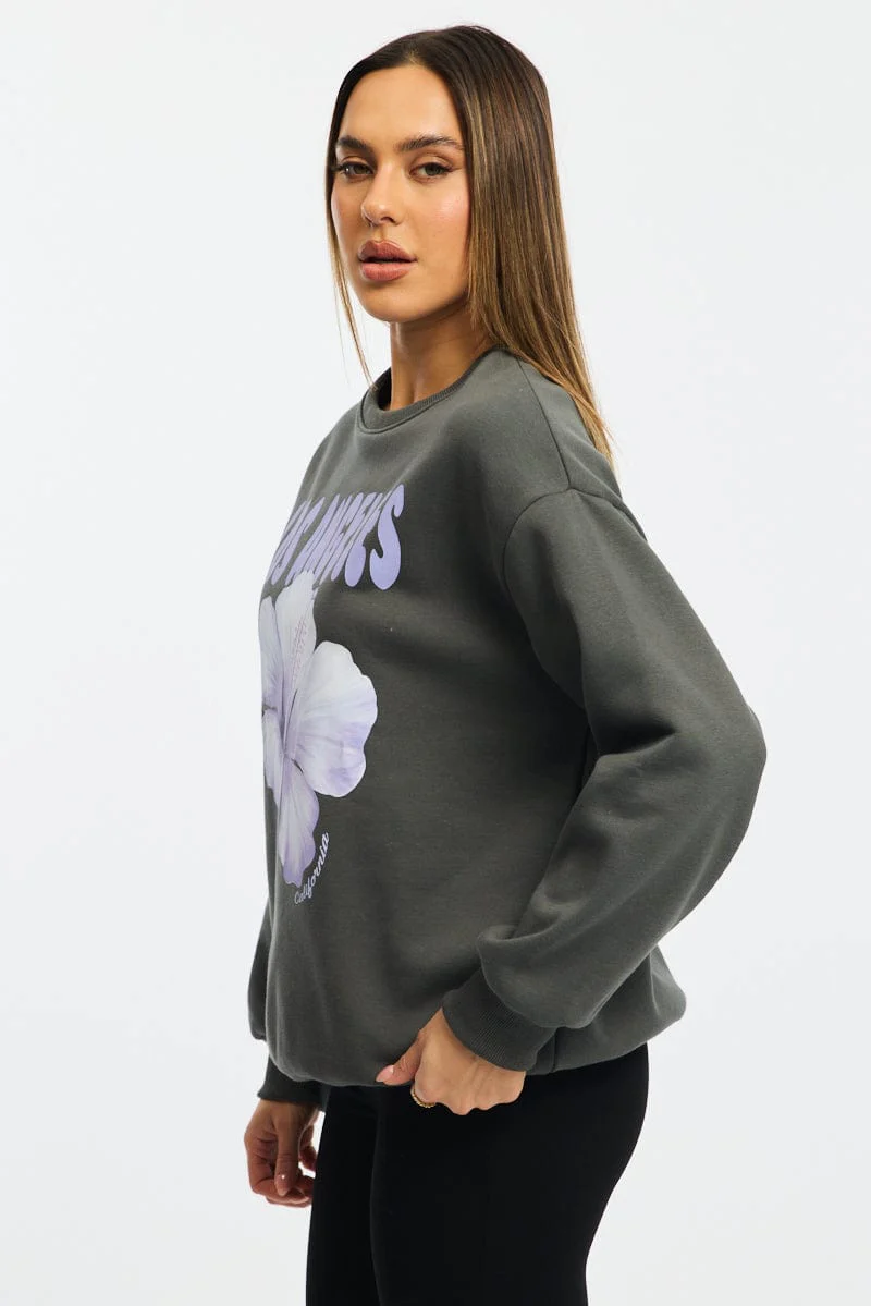 Grey Graphic Sweater Long Sleeve - Image 3
