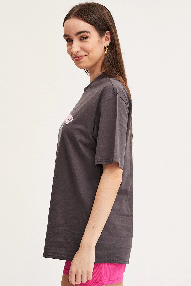 Grey Graphic T-Shirt Short Sleeve Embroided - Image 4