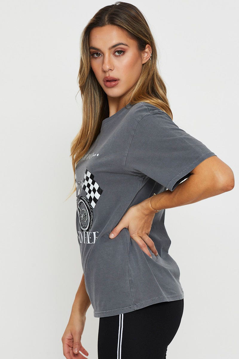 Grey Graphic T Shirt Short Sleeve - Image 4