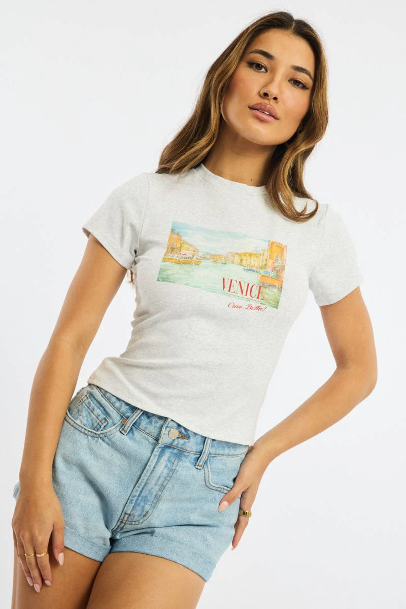 Grey Graphic Tee Short Sleeve