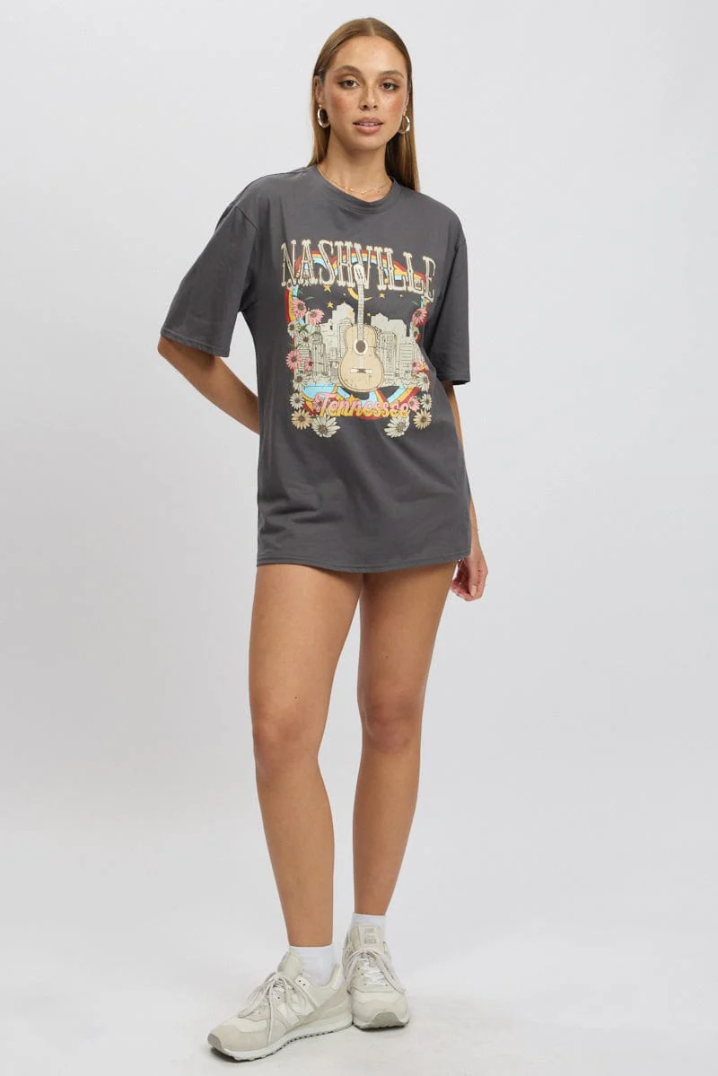 Grey Graphic Tee Short Sleeve - Image 2