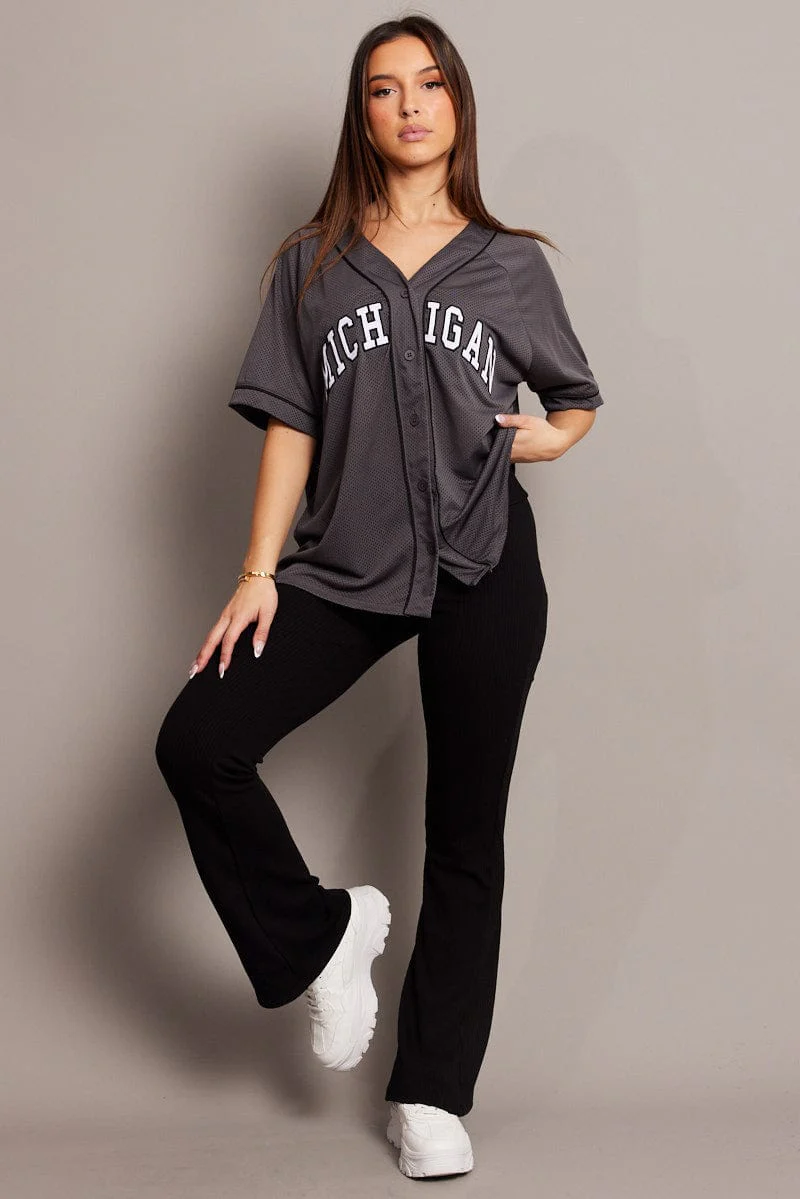 Grey Graphic Top Oversized Short Sleeve - Image 2