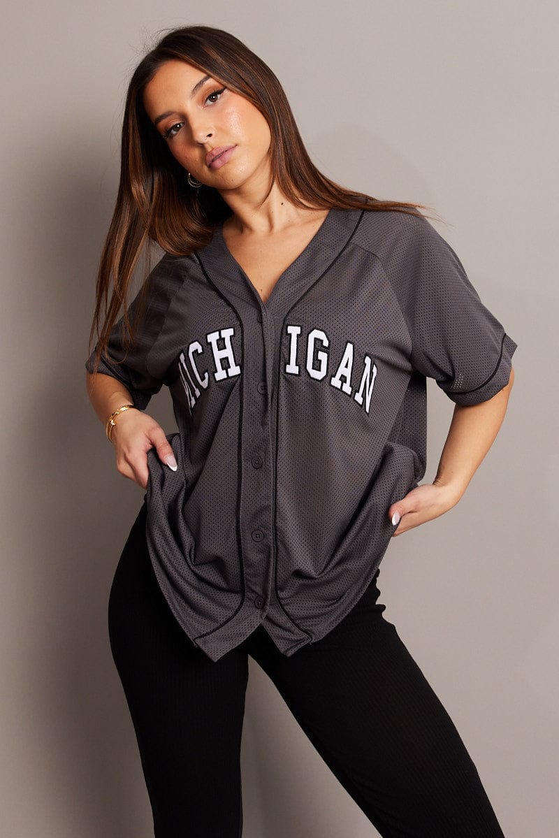 Grey Graphic Top Oversized Short Sleeve - Image 3