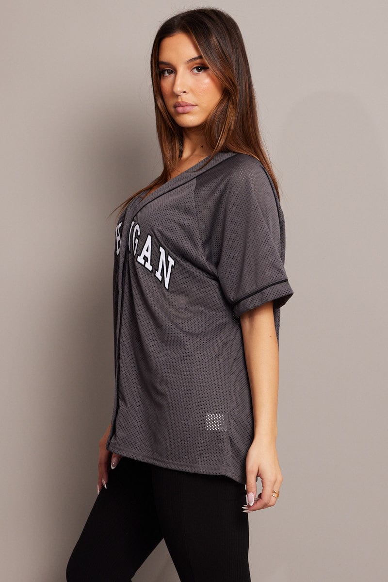 Grey Graphic Top Oversized Short Sleeve - Image 4