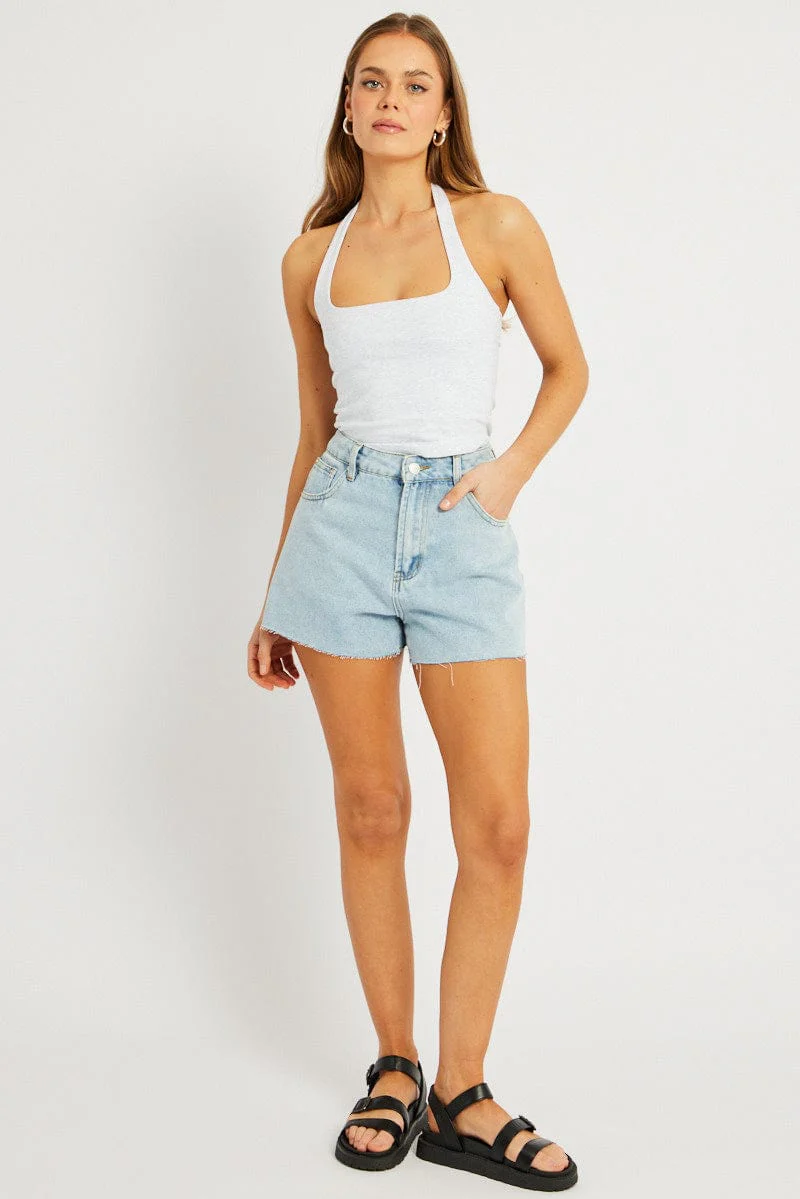 Grey Halter Neck Top Cotton Span - Image 2