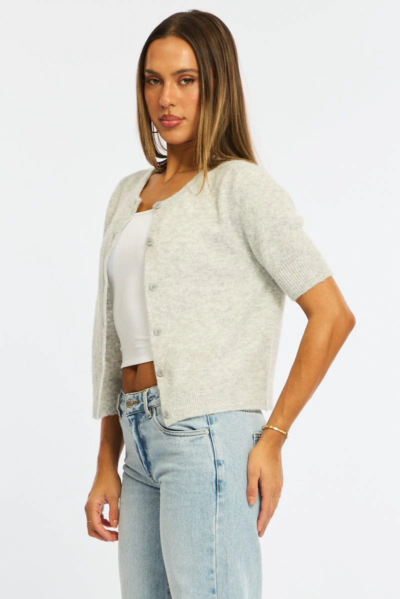 Grey Knit Button Up Short Sleeve Shirt - Image 4