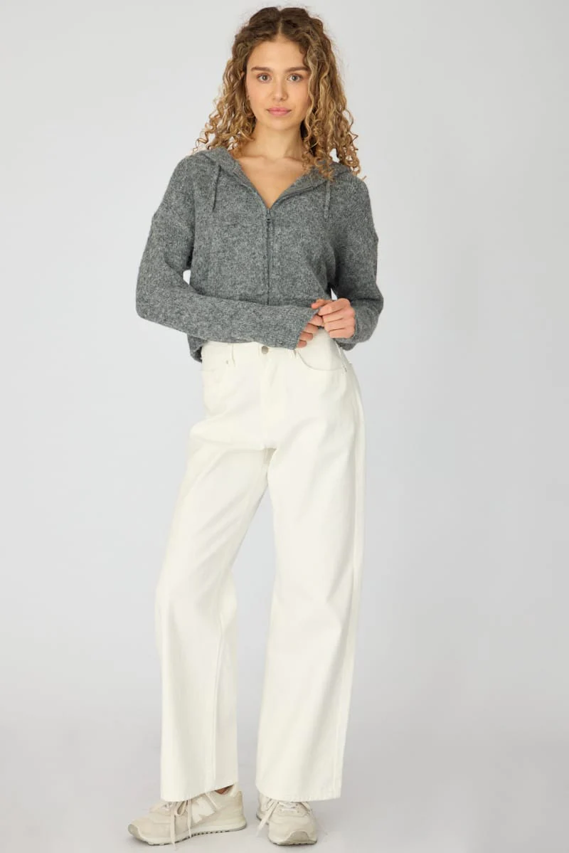 Grey Knit Hoodie With Zip - Image 2
