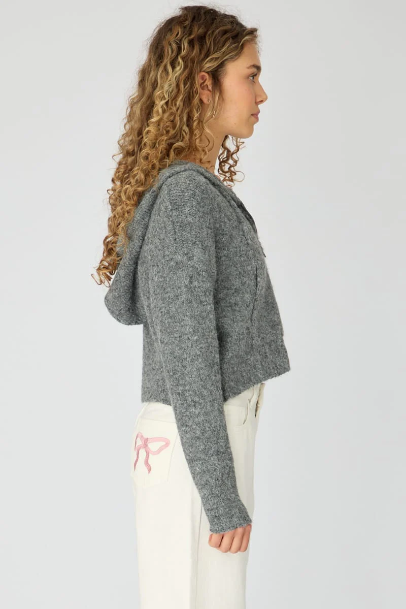 Grey Knit Hoodie With Zip - Image 5
