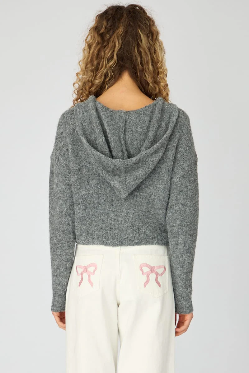 Grey Knit Hoodie With Zip - Image 6