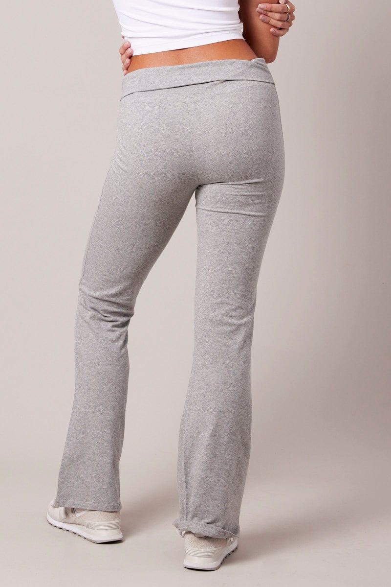 Grey Leggings Mid Rise Fold Over Waist Flared Leg - Image 5