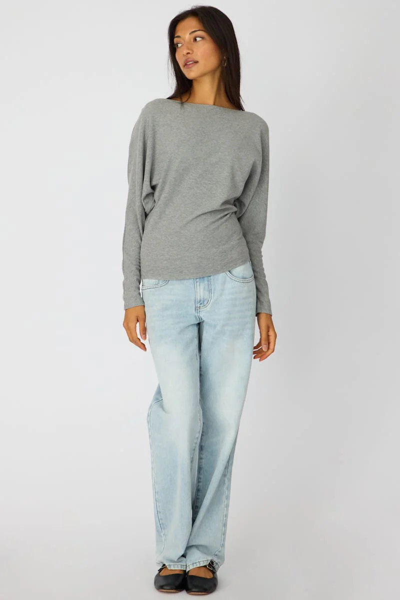 Grey Long Sleeve Relaxed Fit Top - Image 2