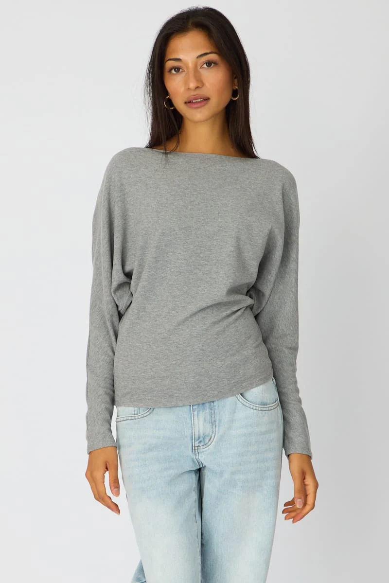 Grey Long Sleeve Relaxed Fit Top - Image 3