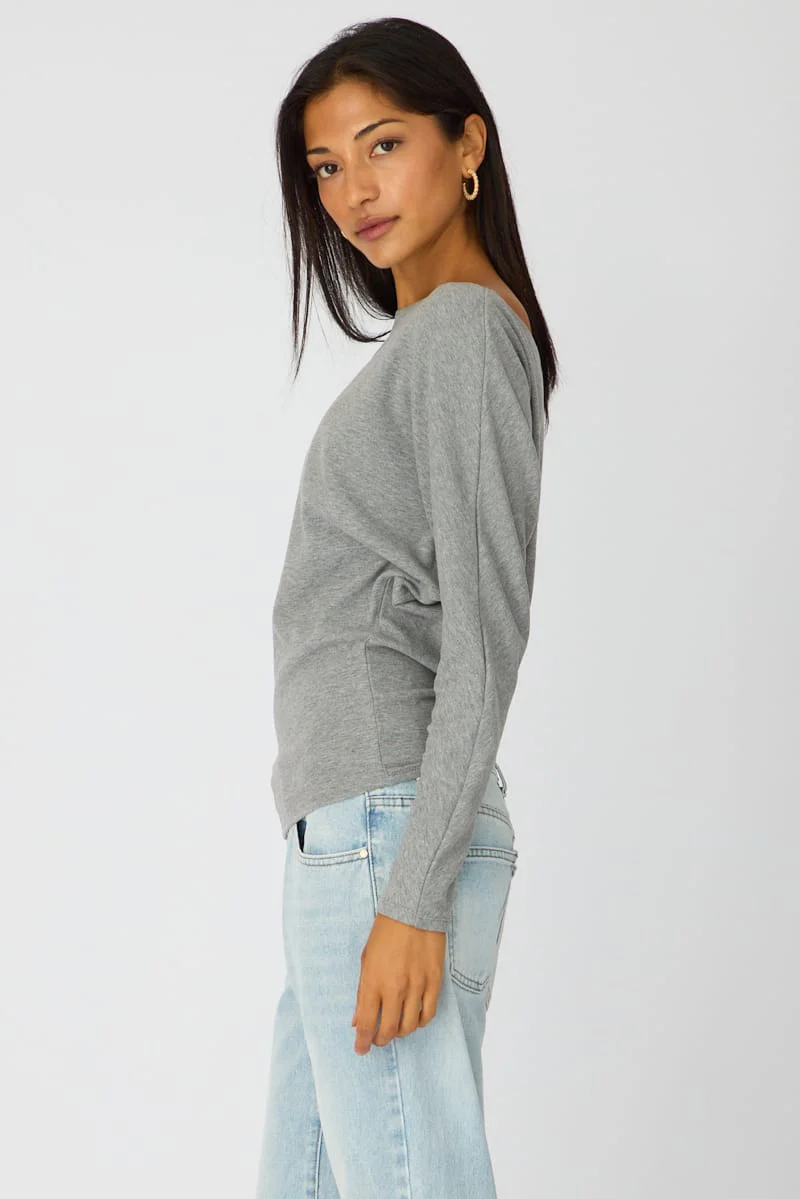 Grey Long Sleeve Relaxed Fit Top - Image 4