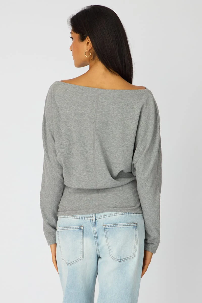 Grey Long Sleeve Relaxed Fit Top - Image 5