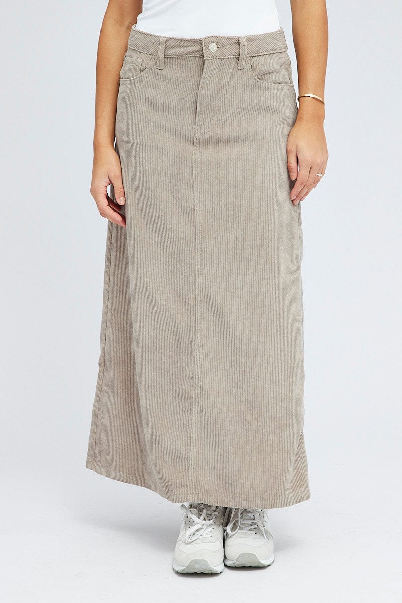 Grey Maxi Skirt High Rise A-line Corduroy - Image 2