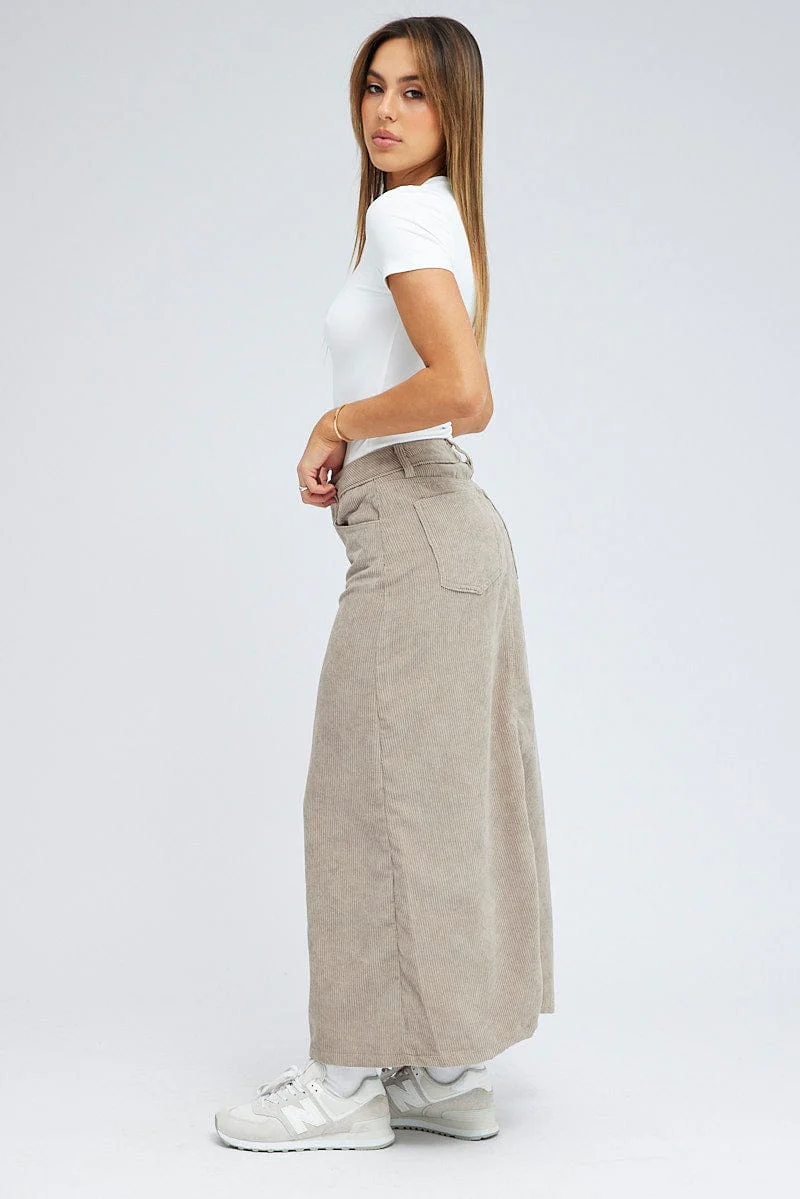 Grey Maxi Skirt High Rise A-line Corduroy - Image 4