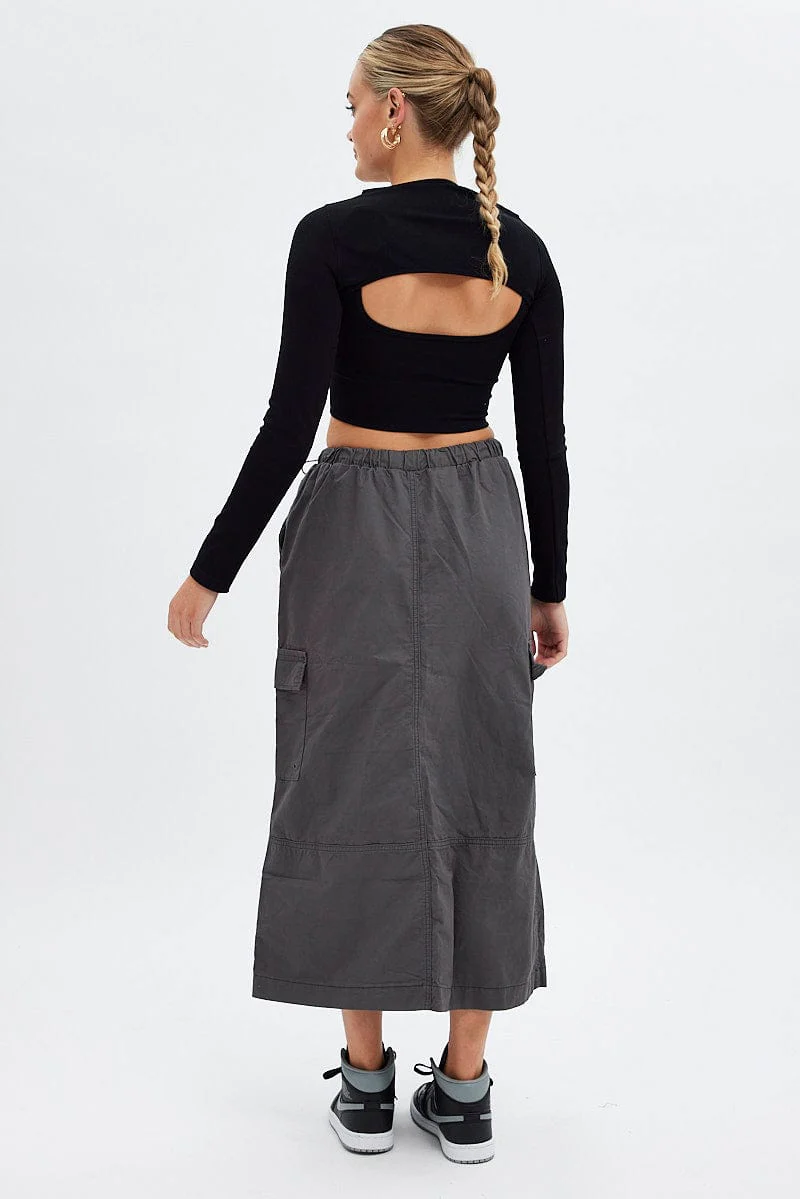 Grey Maxi Skirt Low Rise Cargo Parachute - Image 5