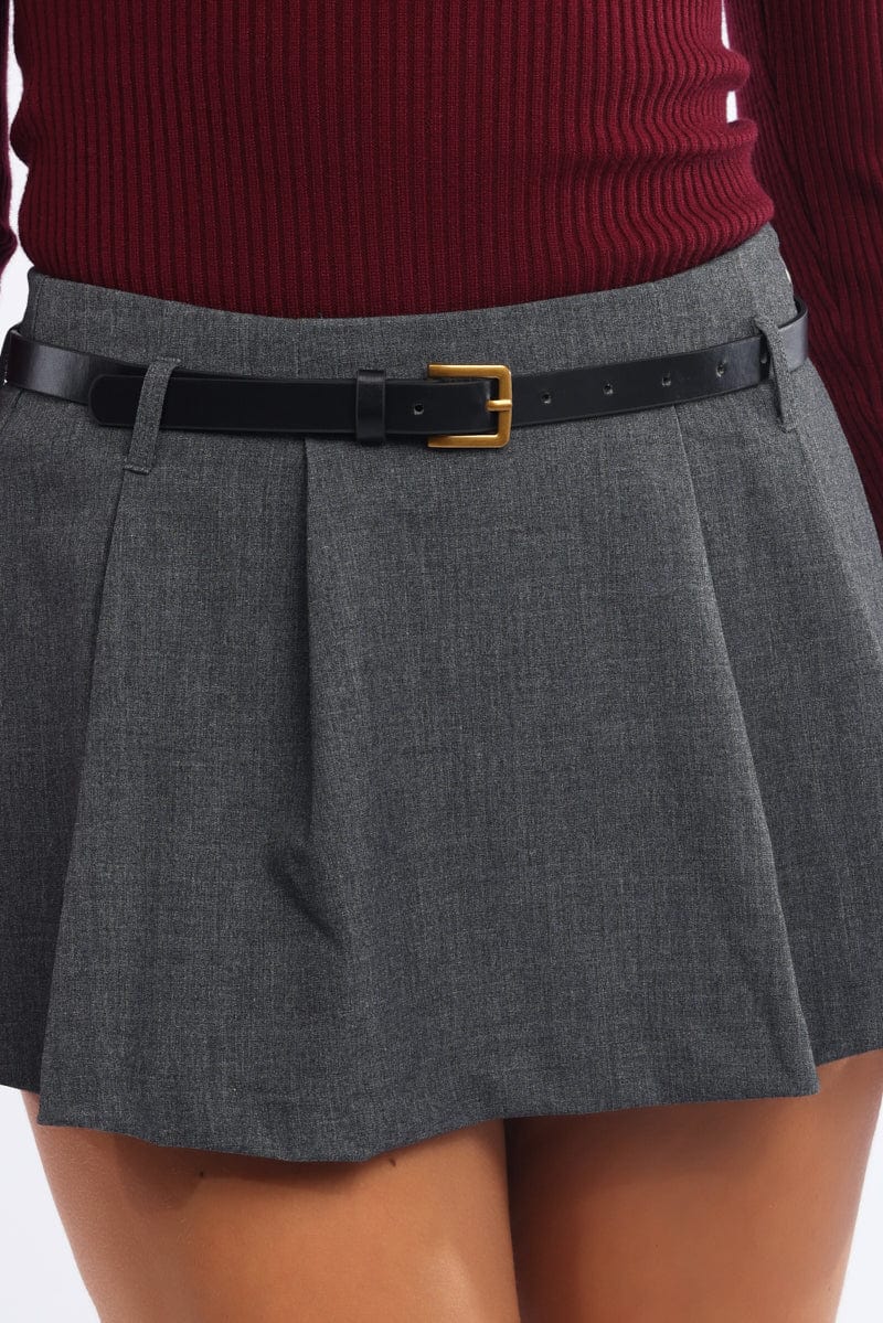 Grey Mini Skort Belted Skirt - Image 5