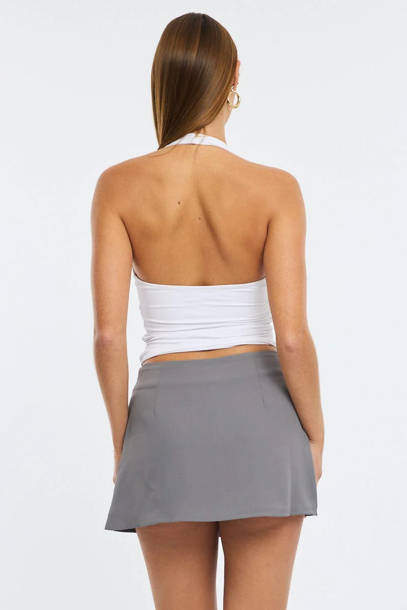 Grey Mini Skort Mid Rise Tailored Lined - Image 5