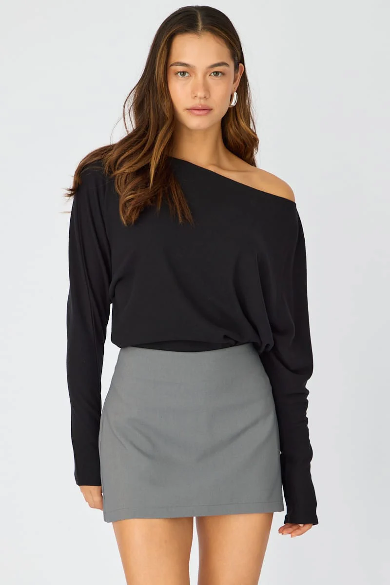 Grey Mini Skort Skirt High Rise Tailored - Image 3