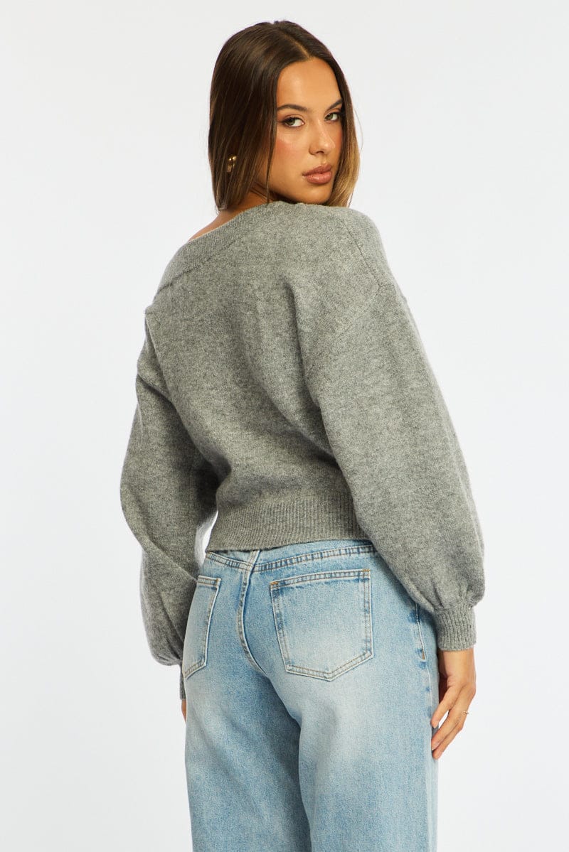 Grey Off Shoulder Sweater - Image 5