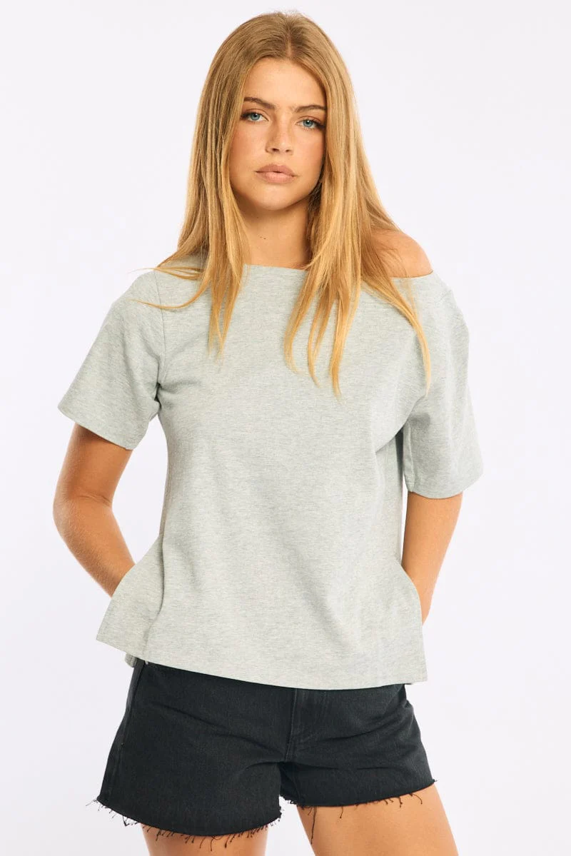 Grey One Shoulder Top