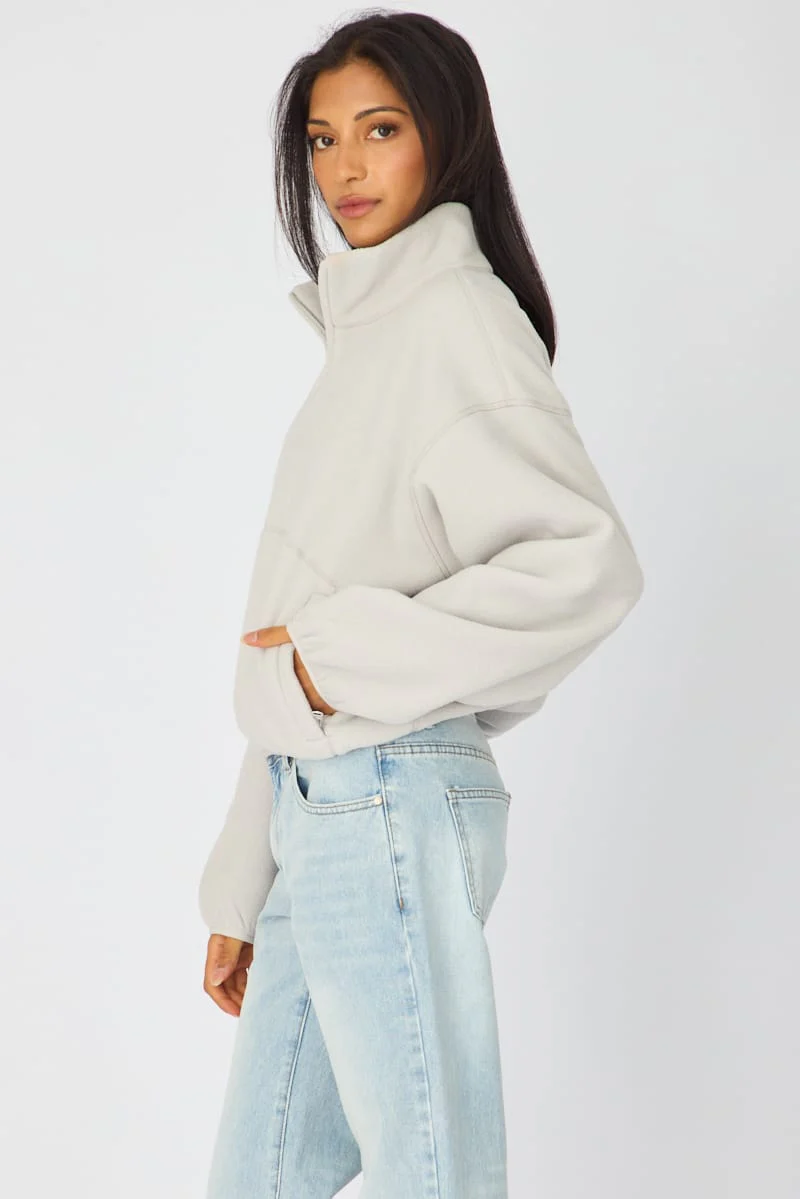 Grey Oversized Fit Long Sleeve Fleece Sweater - Image 4
