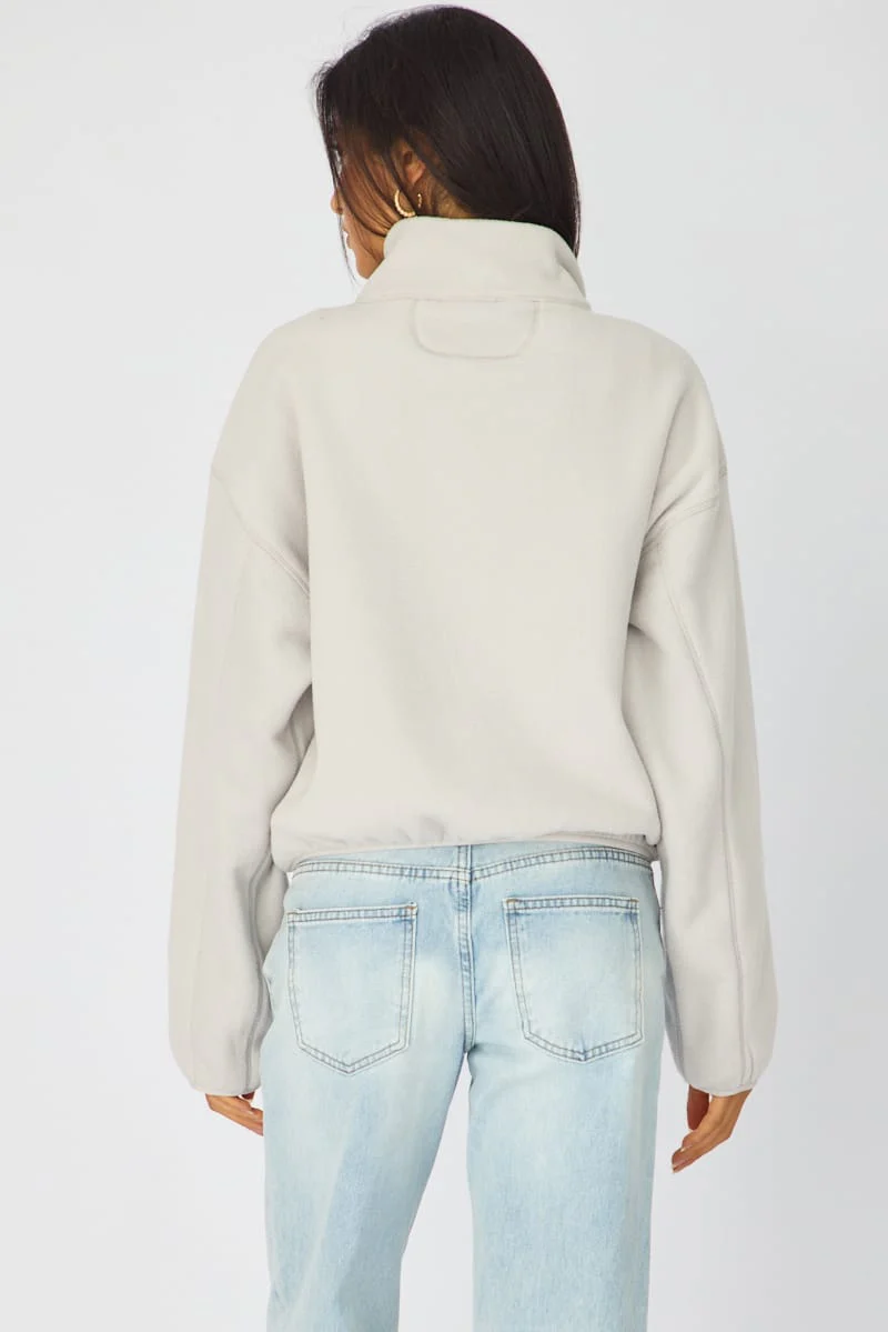 Grey Oversized Fit Long Sleeve Fleece Sweater - Image 5