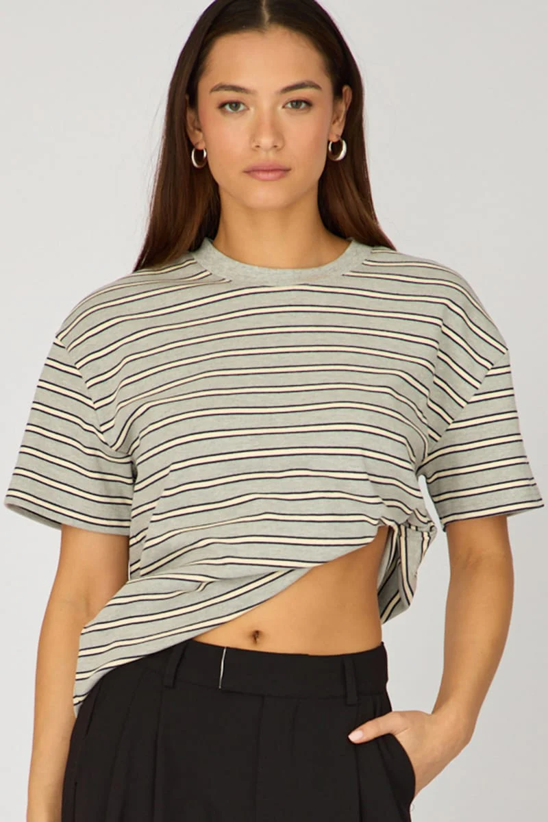 Grey Stripe Oversized Tee Short Sleeve