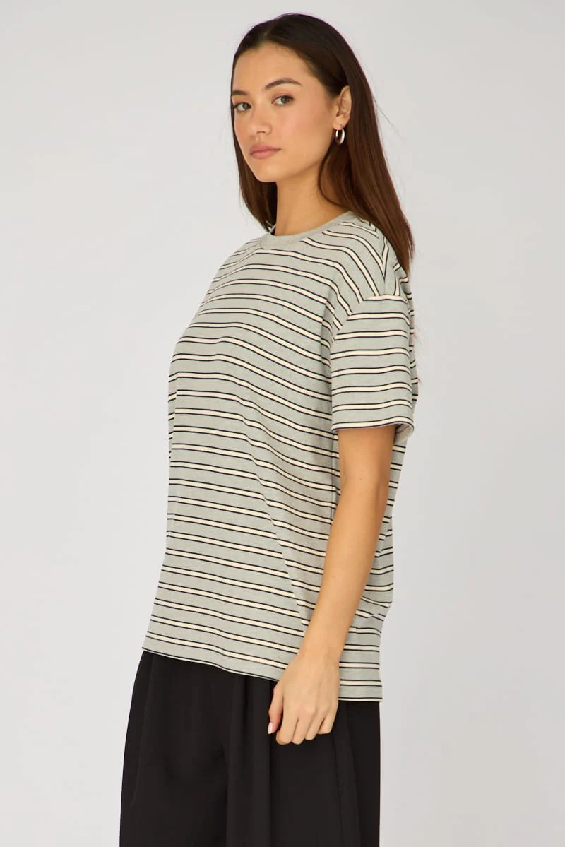 Grey Stripe Oversized Tee Short Sleeve - Image 4