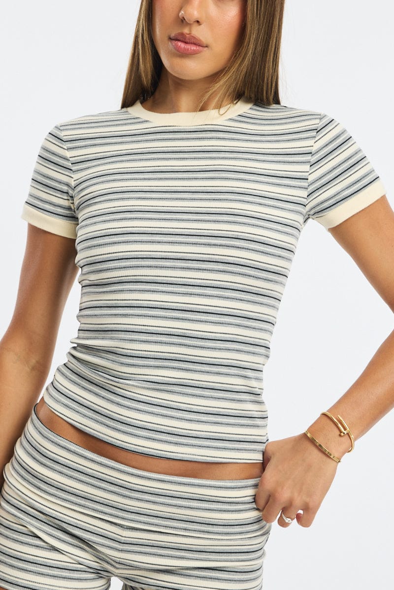 Grey Stripe Stripe Short Sleeve T-shirt - Image 6