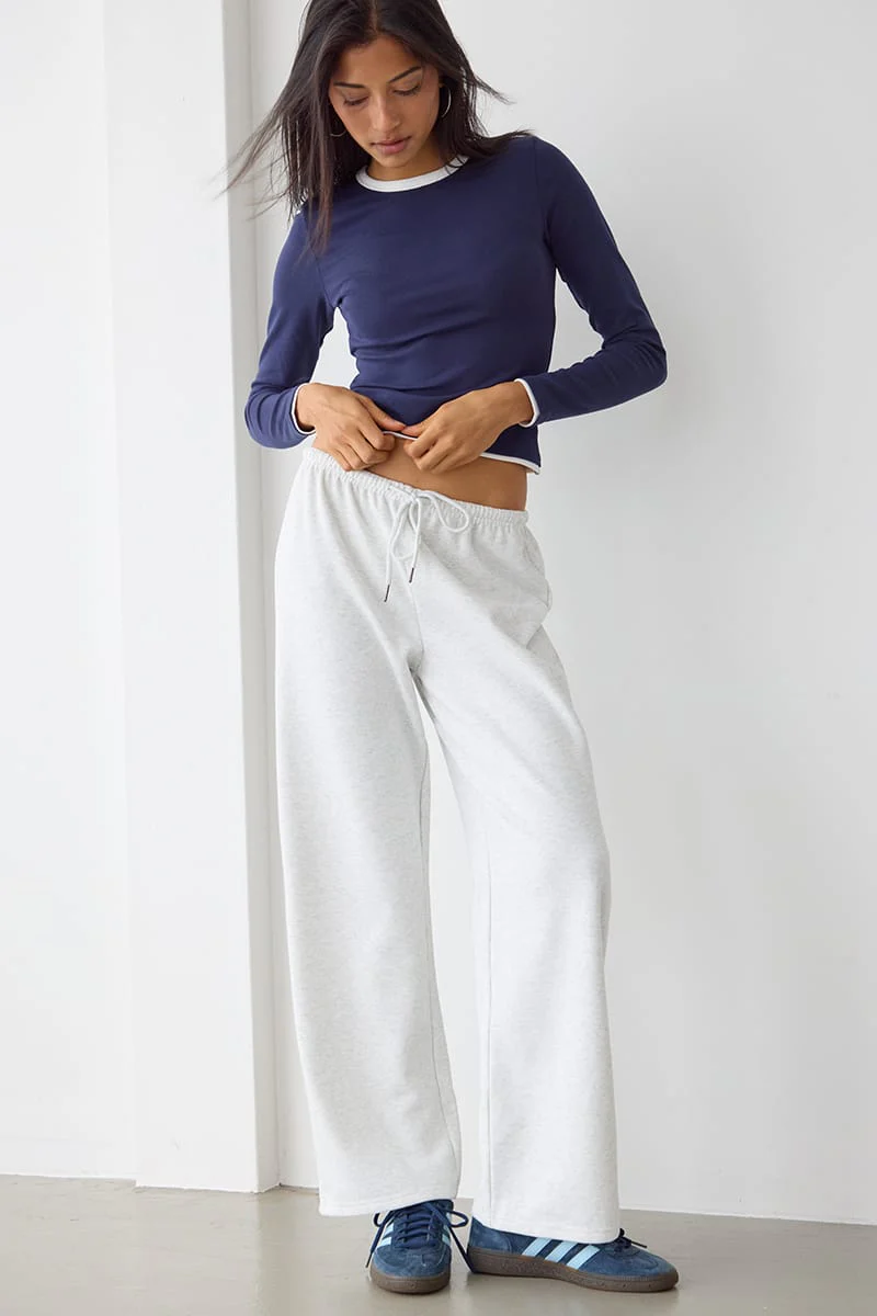 Grey Tie Waist Wide Leg Sweat Pants
