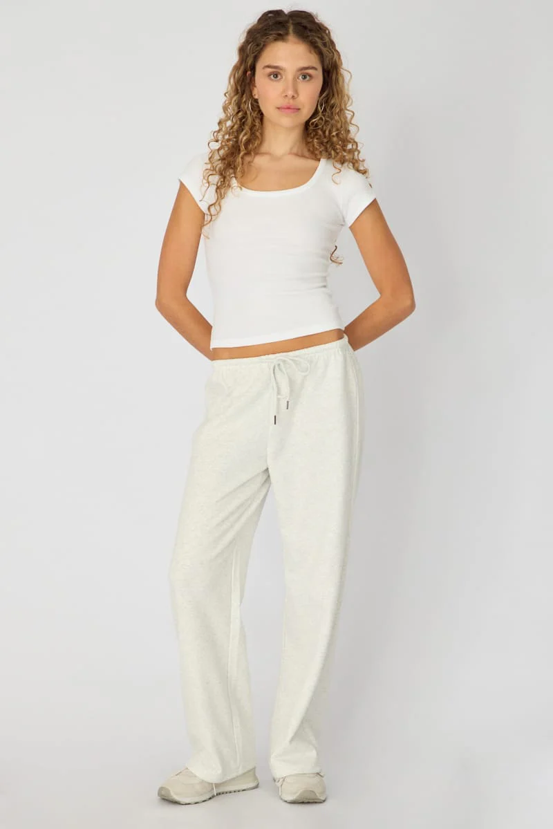 Grey Tie Waist Wide Leg Sweat Pants - Image 2