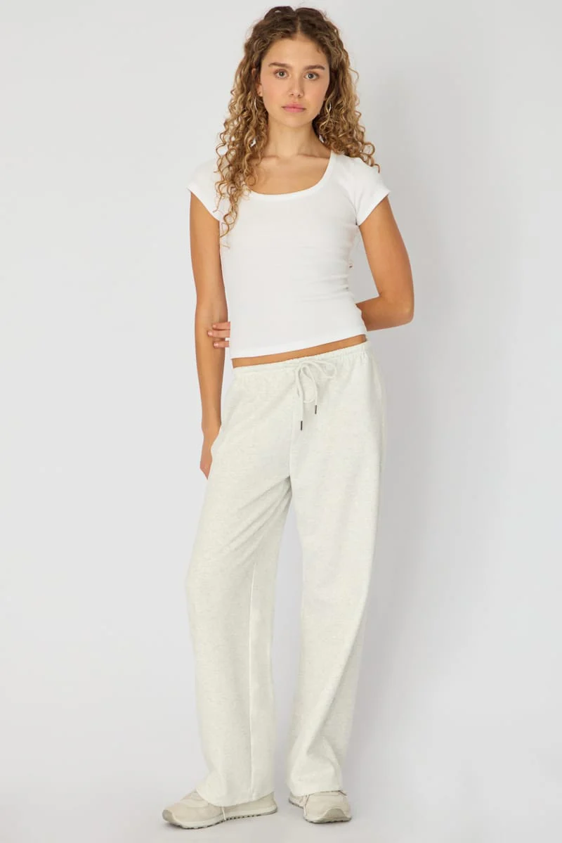Grey Tie Waist Wide Leg Sweat Pants - Image 4