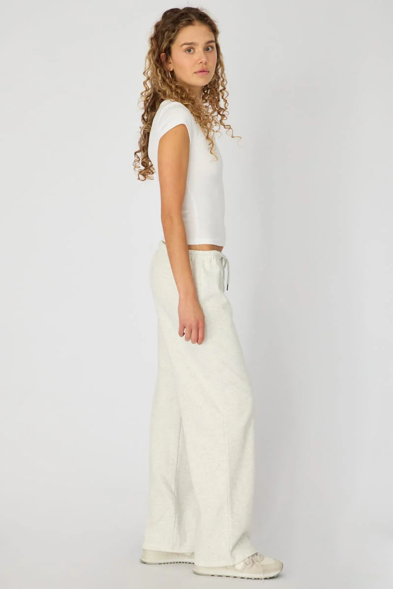Grey Tie Waist Wide Leg Sweat Pants - Image 5