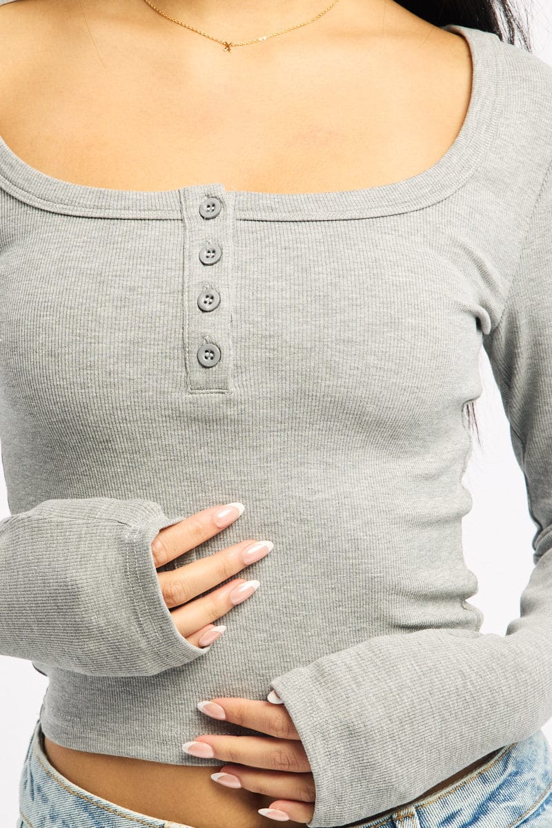 Grey Top Square Neck Long Sleeve - Image 5