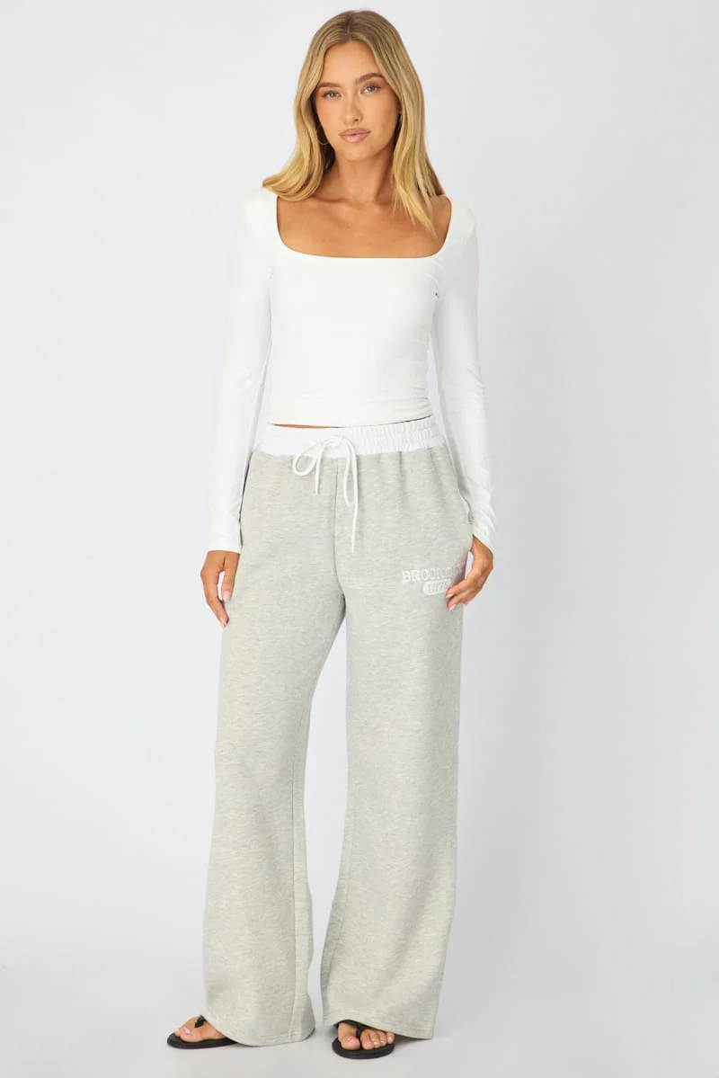 Grey Track Pants Contrast Waist - Image 3